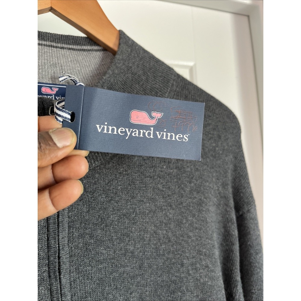 Vineyard Vines Cotton Cashmere Heather  Gray quarter zip sweater 2XL Preppy New - Picture 6 of 10